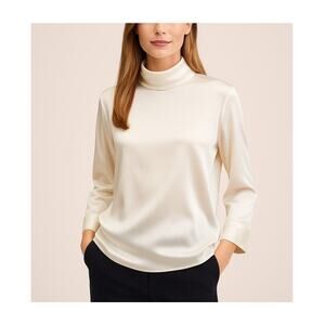 Sibel Saral Silk Luxor Turtleneck Top XS – Milk White – 96% Silk
